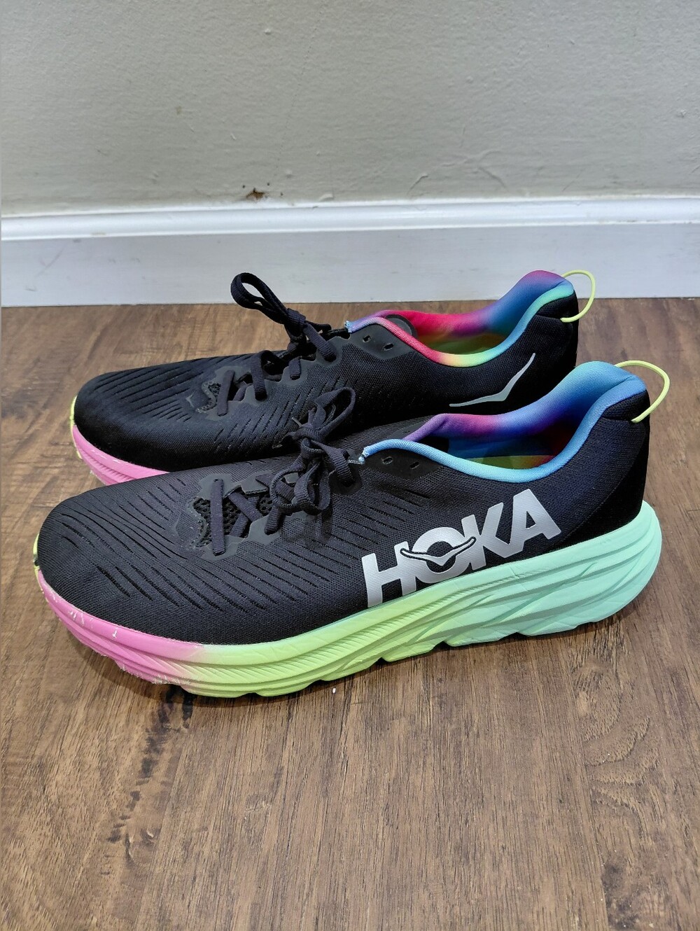 HOKA One One Rincon 3 Men Size 12D  Black and Multicolor Sneakers  Shoes